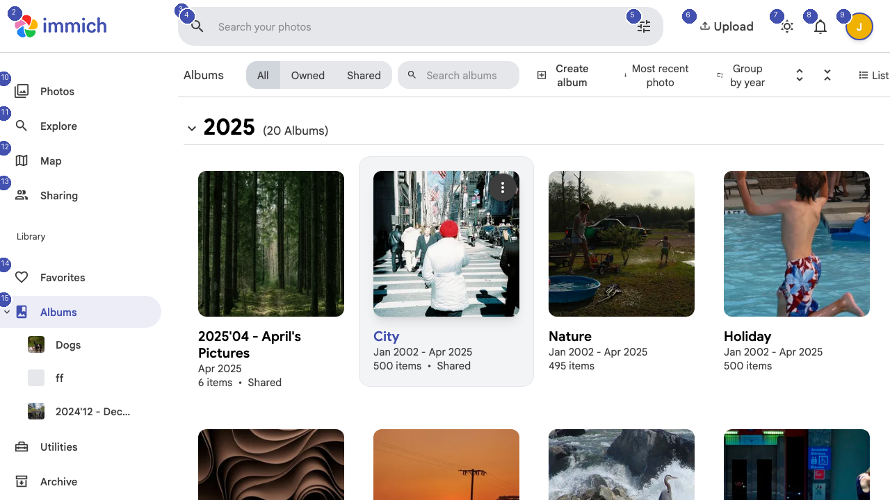 Albums page showing album grid with cover images