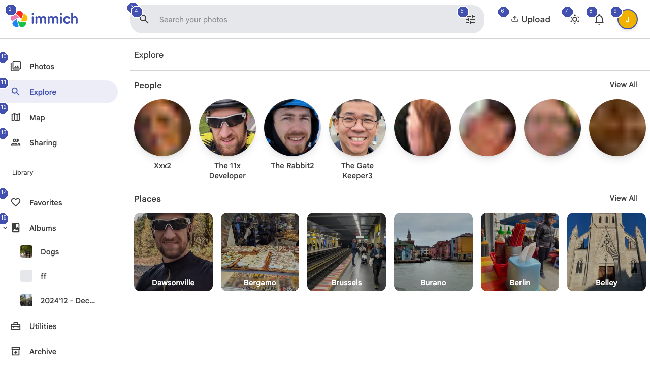 Explore page showing People faces and Places thumbnails