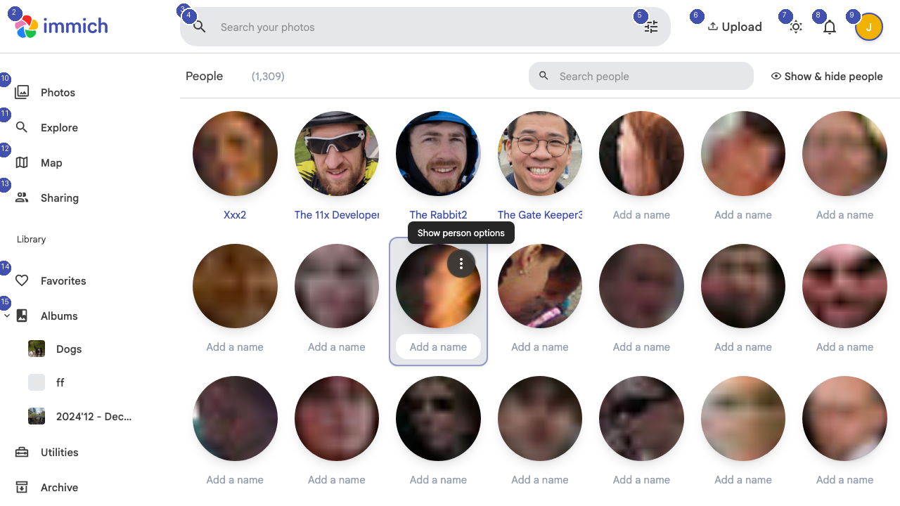 People page showing grid of recognized faces
